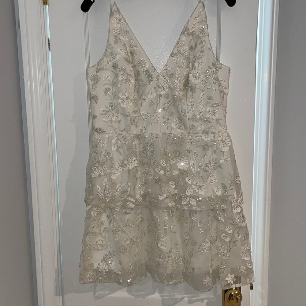 Dress the Population white beaded spaghetti strap dress